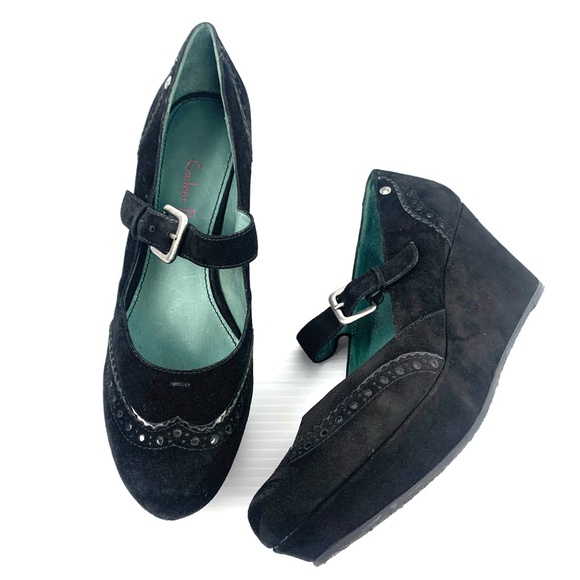 COULEUR POURPRE Suede Mary Jane Wedges - Picture 7 of 8